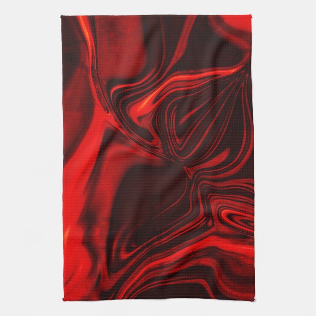 Light red and dark curves on dark background. kitchen towel (Vertical)