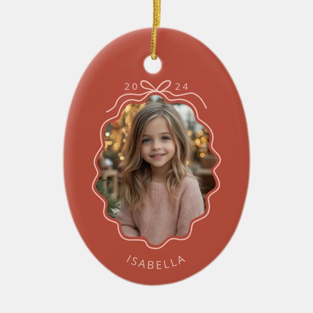 Light Red Blush Pink Photo Simple Bow Ornament (Front)