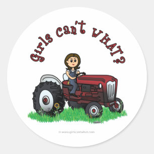Light Red Farmer Girl Classic Round Sticker