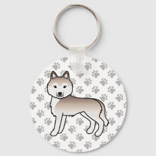 Light Red Siberian Husky Cartoon Dog & Paws Keychain