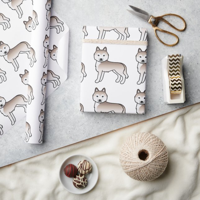 Light Red Siberian Husky Cute Dog Pattern Wrapping Paper (Crafts)