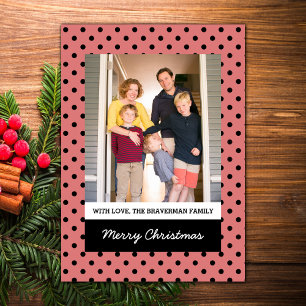 Light Red Sweet Polka Dot Holiday Photo Flat Card