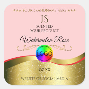 Light Red Wavy Gold Logo Monogram Product Label