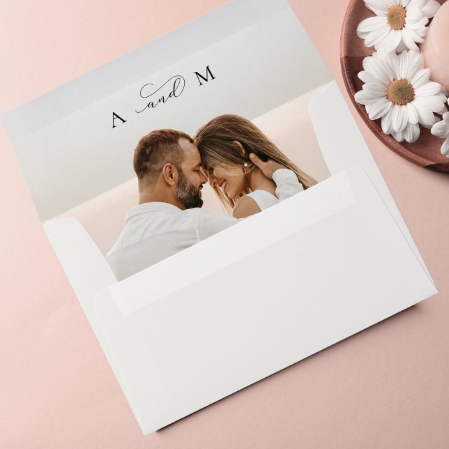 Light Romantic Photo & Monogram Elegant Wedding Envelope (Creator Uploaded)