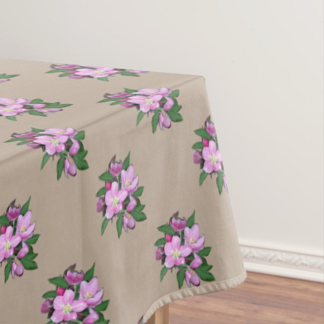 Light Rose Gold Apple Flowers on Lucky Beige Tablecloth (In Situ)