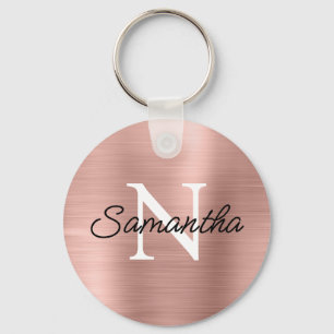 Light Rose Gold Faux Metallic Foil Monogram Keychain