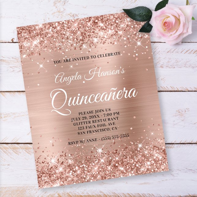 Light Rose Gold Glitter Quinceañera Paper Flyer (Creator Uploaded)