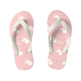 Light Rose Pink White Magical Unicorn Girl Kid's Flip Flops