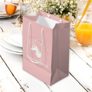 Light Rose Pink White Magical Unicorn Girl Medium Gift Bag