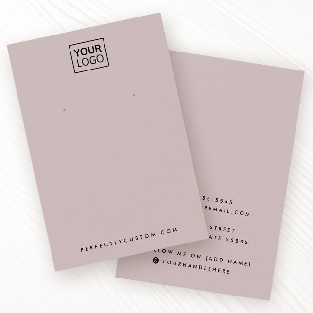 Light rose taupe logo earring display card (Plain white or any color logo earring display card)