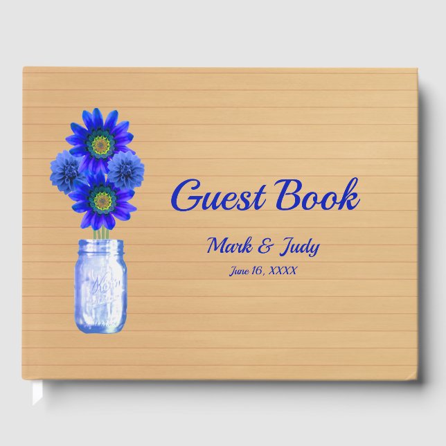 Light Rustic Blue Floral Mason Jar Wedding Guest Book (Front)