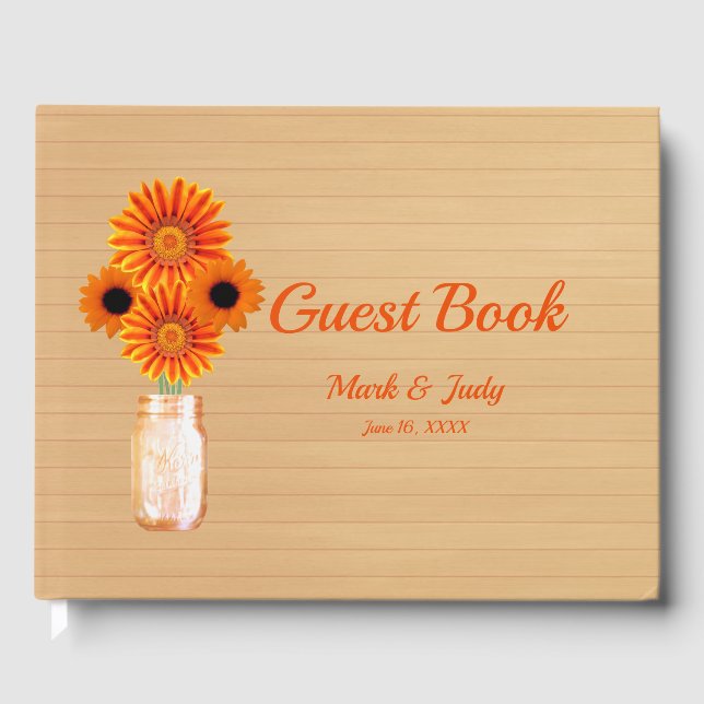 Light Rustic Orange Floral Mason Jar Wedding Guest Book (Front)