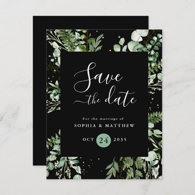 Light Sage & Black Eucalyptus Save The Date  (Front/Back)