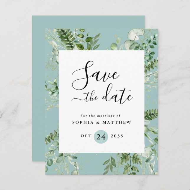 Light Sage & Blue Eucalyptus Save The Date  (Front/Back)