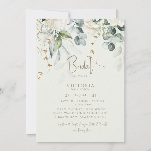 Light Sage Botanical Elegant Bridal Shower Invitation (Front)