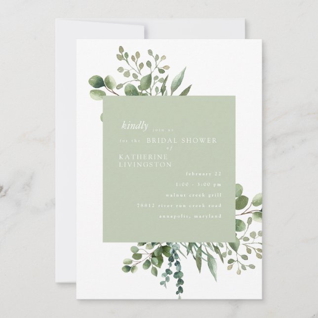 Light Sage Foliage Bridal Shower Invitation (Front)