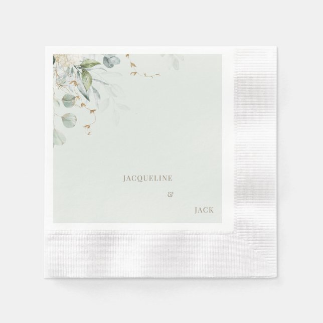 Light Sage Foliage Personalized Wedding Cocktail Napkin (Front)