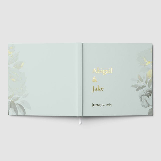 Light Sage Gold Foil Personalized Wedding Guest Book (Full)
