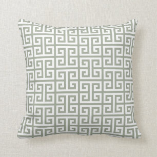 Light Sage Greek Key Pattern Throw Pillow