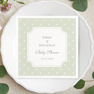 Light Sage Green and White Polka Dots Baby Shower Napkin