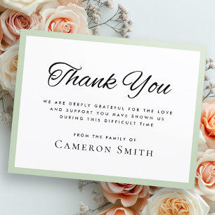 Light sage green border sympathy thank you card