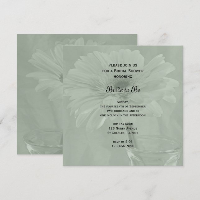 Light Sage Green Gerber Daisy Bridal Shower Invitation (Front/Back)
