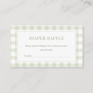 Light Sage Green Gingham Baby Shower Diaper Raffle Enclosure Card