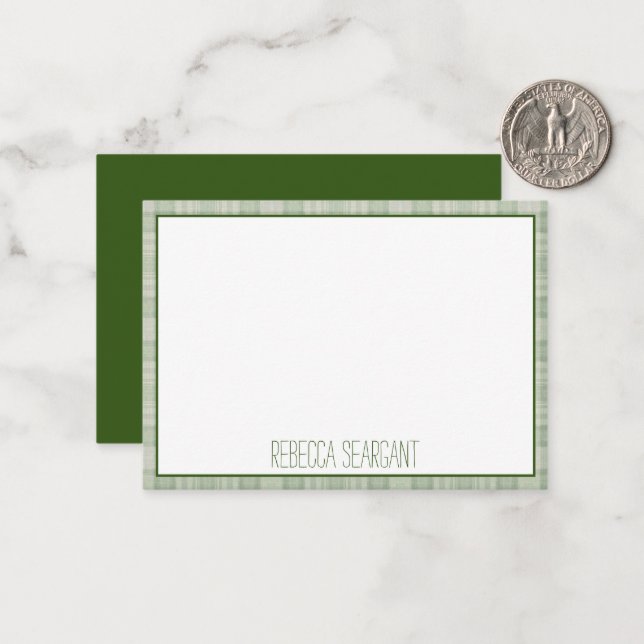 Light sage green plaid border personalized card (Front/Back In Situ)