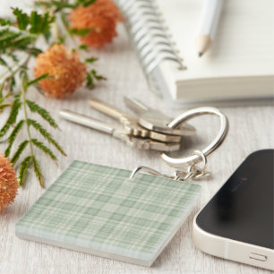 Light sage green plaid keychain