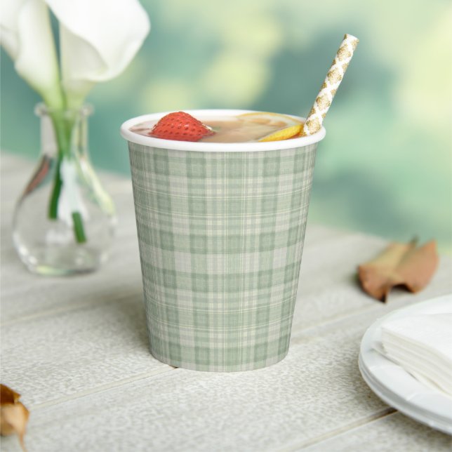 Light sage green plaid paper cups (Insitu)
