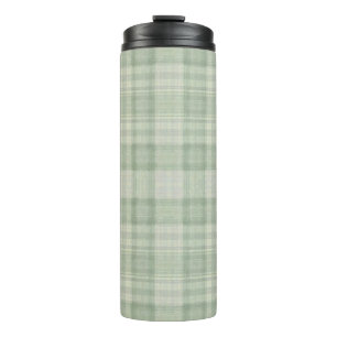 Light sage green plaid thermal tumbler