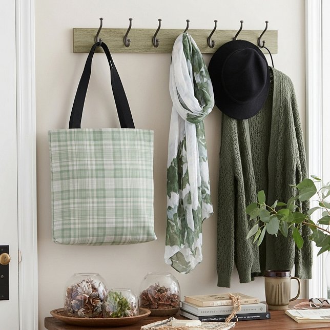 Light sage green plaid tote bag (Creator Uploaded)