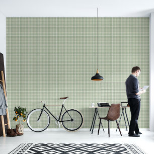 Light sage green plaid wallpaper