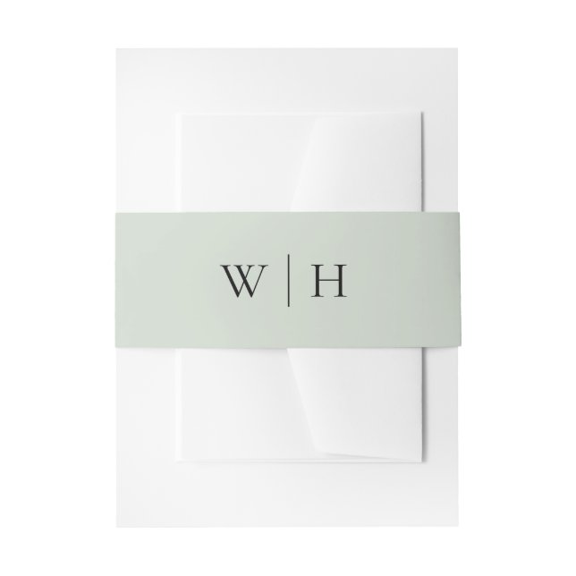 Light Sage Green Serif Monogram with Line Wedding Invitation Belly Band (Front Example)