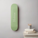 Light Sage Green Solid Colour with Name Skateboard<br><div class="desc">Light Sage Green Solid Colour Background with Name in Cream. Minimalist aesthetic. Trendy colour. Can be personalized / customized.</div>