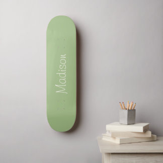 Light Sage Green Solid Colour with Name Skateboard
