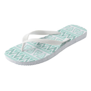 Light Sage Green Tribal Geometric Pattern Flip Flops