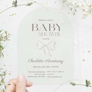 Light Sage Green Watercolor Bow Baby Shower Acrylic Invitations