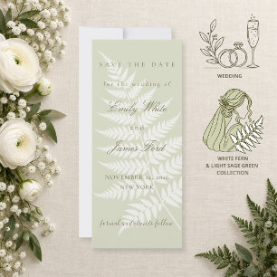 Light Sage Green White Fern 4x9.25 Simply Elegant Save The Date