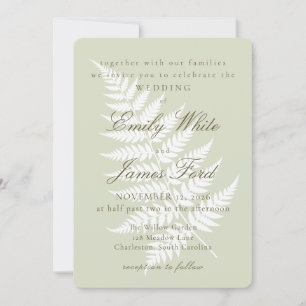 Light Sage Green White Fern 5x7 Rounded Wedding Invitation