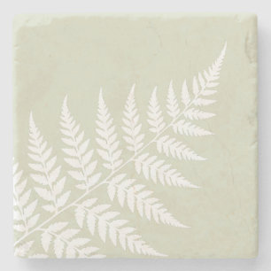 Light Sage Green White Fern Botanical Wedding Stone Coaster