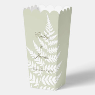 Light Sage Green White Fern Elegant Pastel Popcorn Favor Box