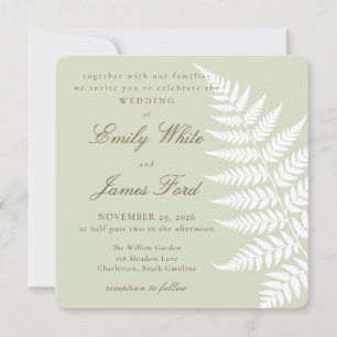 Light Sage Green White Fern Elegant Square Wedding Invitation