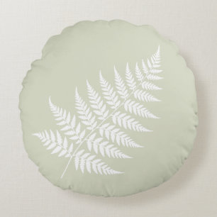 Light Sage Green White Fern Graceful Silhouette Round Pillow