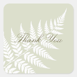 Light Sage Green White Fern Greenery Thank You Square Sticker