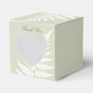 Light Sage Green White Fern Heart Thank You Favor Box