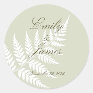 Light Sage Green White Fern Minimalist Botanical Classic Round Sticker