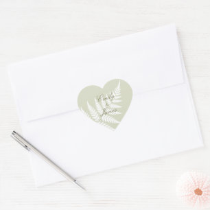 Light Sage Green White Fern Romantic Botanical Heart Sticker