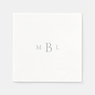 Light Sage Monogram White Elegant Wedding Cocktail Napkin