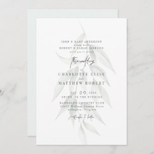 Light Sage Muted Foliage Modern Wedding Invitation